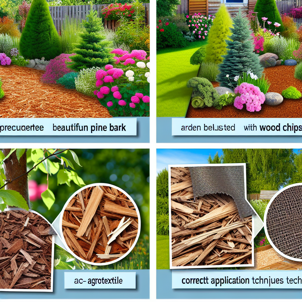 Piękny ogród z rabatami wyściółkowanymi korą sosnową i zrębkami