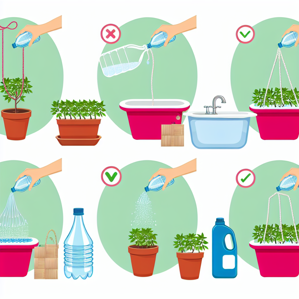 Schemat metody sznurkowej - słoik z wodą i sznurek nawadniający doniczkę